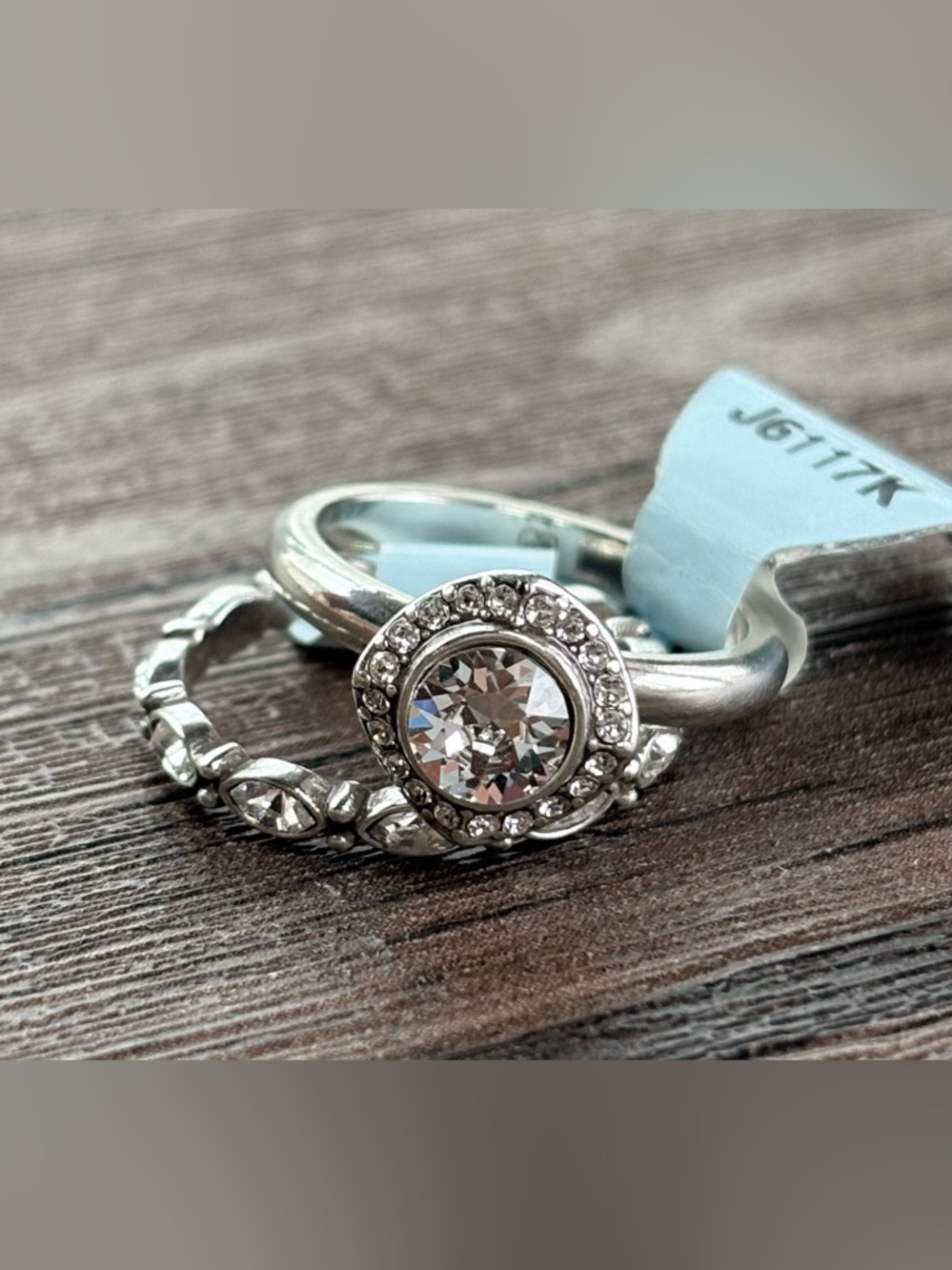 Brighton Silver Crystal Solitaire Band and Eternity Band